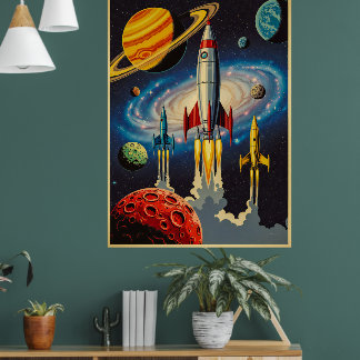 Retro Space Age Exploration Poster with Futuristic