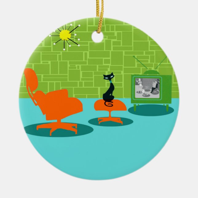 Retro Space Age Kitty Christmas Ornament (Front)