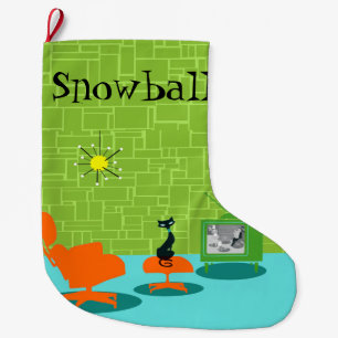 Retro Space Age Kitty Christmas Stocking
