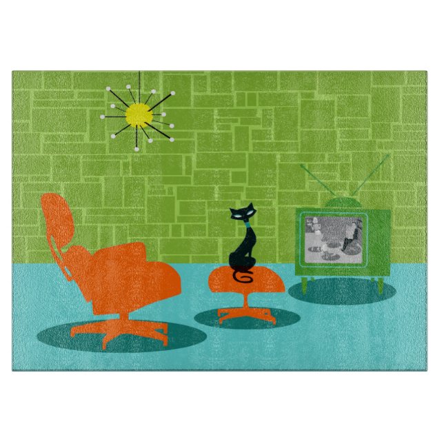 Retro Space Age Kitty Cutting Board (Front)