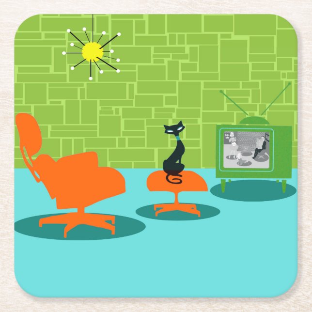 Retro Space Age Kitty Paper Coaster (Front)