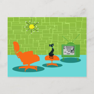Retro Space Age Kitty Postcard
