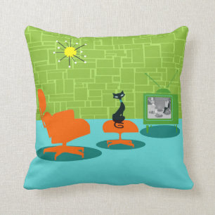 Retro Space Age Kitty Throw Pillow