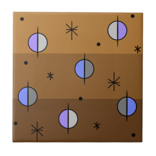 Retro Space Age Planets Stars Brown Tile