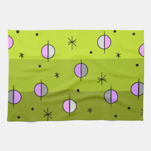 Retro Space Age Planets Stars Chartreuse Kitchen Towel