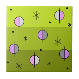 Retro Space Age Planets Stars Chartreuse Tile