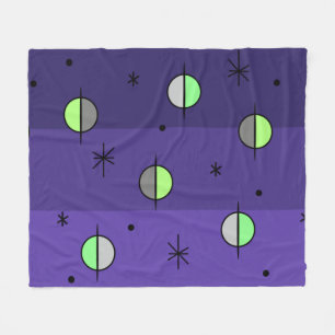 Retro Space Age Planets Stars Indigo Fleece Blanket