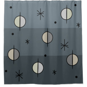 Retro Space Age Planets Stars Slate Grey