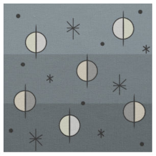 Retro Space Age Planets Stars Slate Grey Fabric