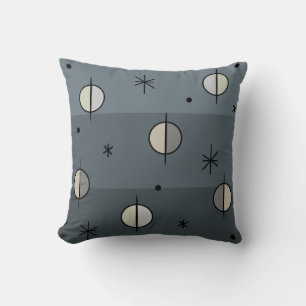 Retro Space Age Planets Stars Slate Grey Throw Pillow