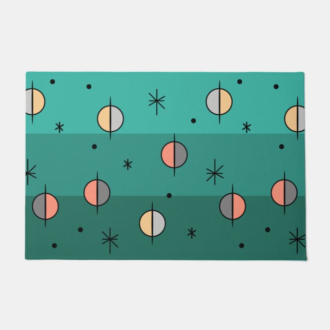 Retro Space Age Planets Stars Turquoise Doormat (Front)