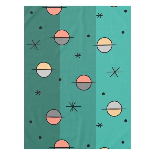 Retro Space Age Planets Stars Turquoise Tablecloth (Front)
