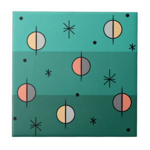 Retro Space Age Planets Stars Turquoise Tile