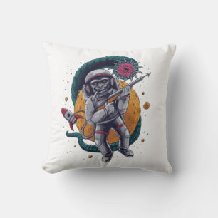 Retro Space Astronaut Cosmic Creature Sci Fi Adven Throw Pillow