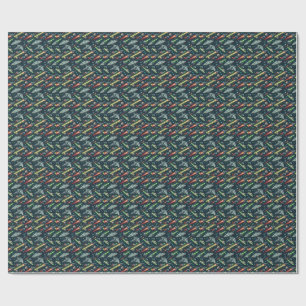 Retro Space Battle Sci-Fi Spaceship Comic Pattern Wrapping Paper