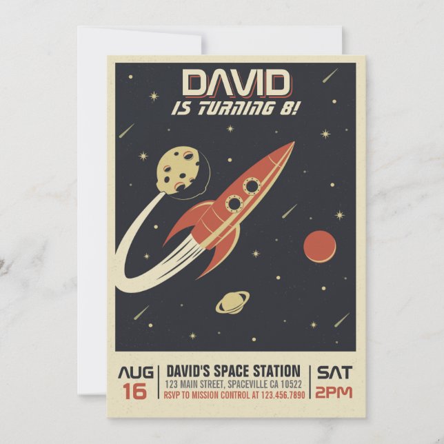 Retro Space Birthday Invitation (Front)