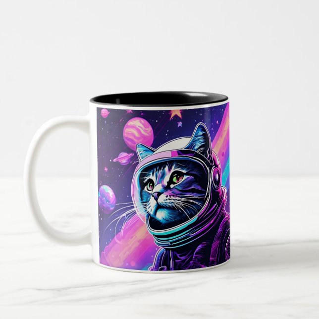 Retro Space Cat Mug – Vaporwave Galaxy Kitty Coffe (Left)