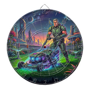 Retro Space Comic Astronaut Cosmic Mower Pop Art Dartboard