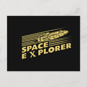 Retro Space Explorer Rocket Graphic Postcard