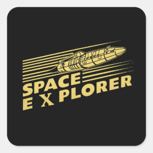 Retro Space Explorer Rocket Graphic Square Sticker