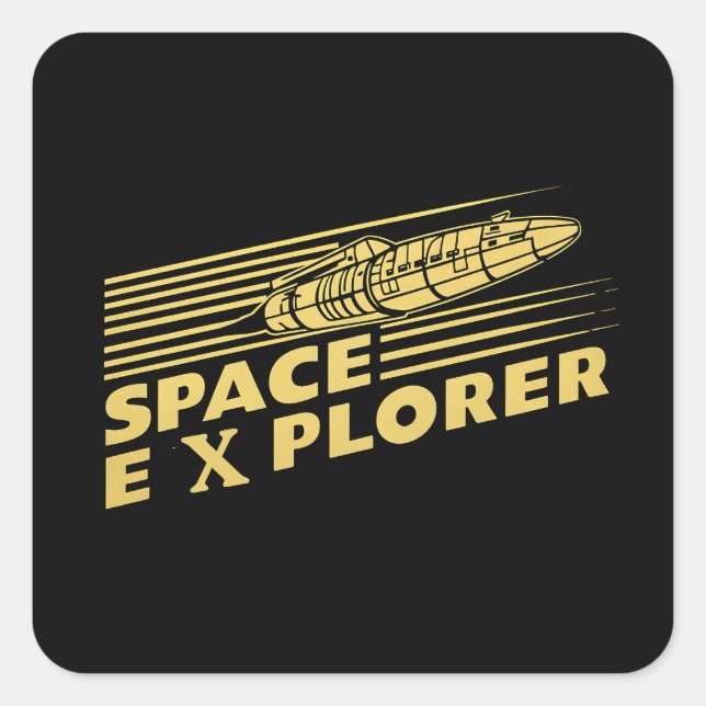 Retro Space Explorer Rocket Graphic Square Sticker (Front)
