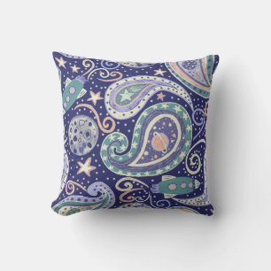 Retro Space Galaxy Paisley Design Throw Pillow