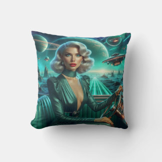 Retro Space Girl Throw Pillow