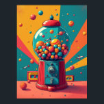 Retro Space Gumball Machine : Pop Art Poster<br><div class="desc">In the heart of this vibrant artwork lies the Cosmic Gumball Machine, a portal to a world where retro nostalgia collides with the wonders of the universe. This isn't just any gumball machine—it's a fantastical Pop Art sculpture, reimagined as a candy-coloured solar system. Inside its sleek, futuristic globe, miniature planets...</div>