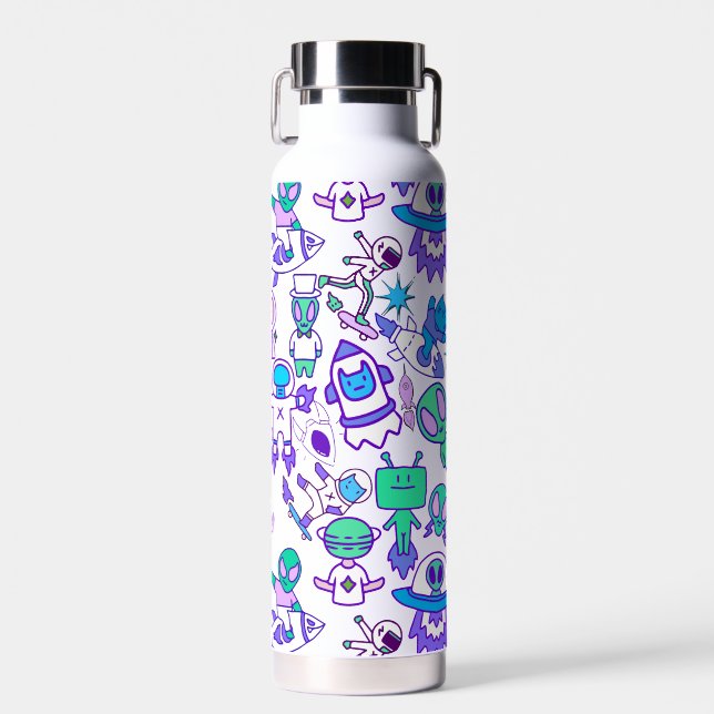 Retro space pattern water bottle (Front)