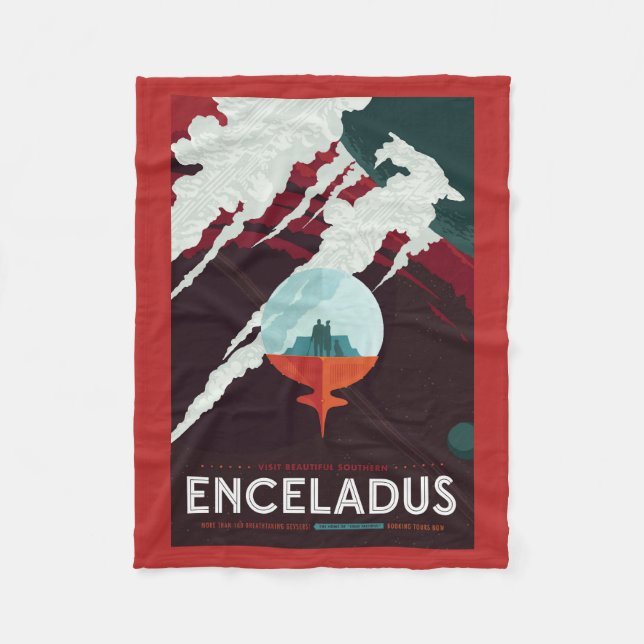 Retro Space Poster-Cassini Mission To Saturn Fleece Blanket (Front)