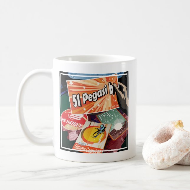 Retro Space Poster-Exoplanet Discovery 51 Pegasi B Coffee Mug (With Donut)