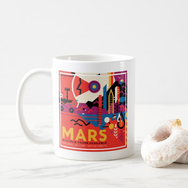 Retro Space Poster - Mars Exploration Program. Coffee Mug (With Donut)