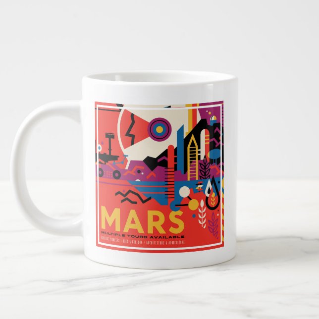 Retro Space Poster - Mars Exploration Program. Large Coffee Mug (Left)