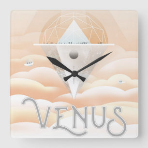 Retro Space Poster-Observatory In The Solar System Square Wall Clock