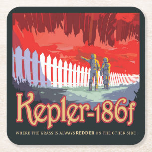 Retro Space Poster Of Kepler-186f. Square Paper Coaster