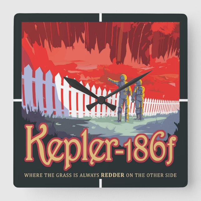 Retro Space Poster Of Kepler-186f. Square Wall Clock (Front)