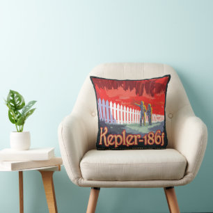 Retro Space Poster Of Kepler-186f. Throw Pillow