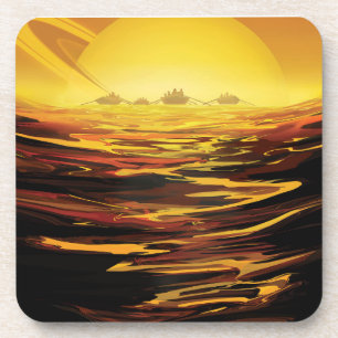 Retro Space Poster-Saturn's Largest Moon, Titan. Coaster