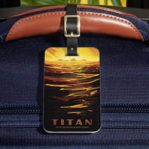 Retro Space Poster-Saturn's Largest Moon, Titan. Luggage Tag