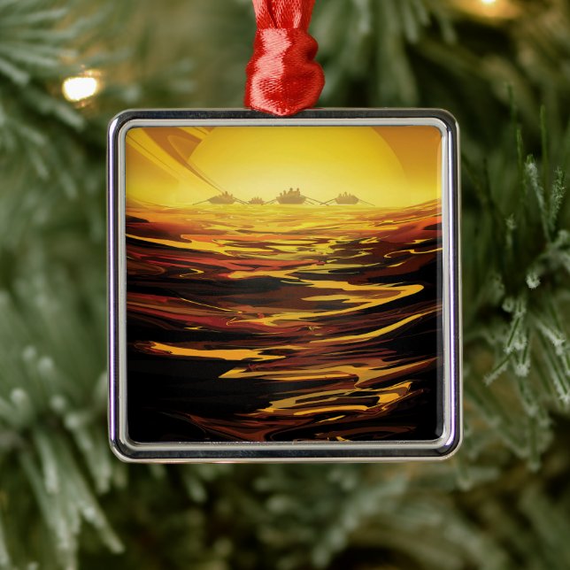 Retro Space Poster-Saturn's Largest Moon, Titan. Metal Ornament (Tree)