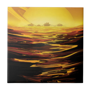 Retro Space Poster-Saturn's Largest Moon, Titan. Tile