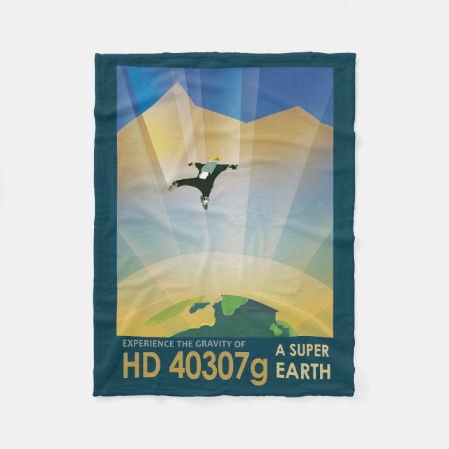 Retro Space Poster-The Gravity Of A Super Earth Fleece Blanket (Front)