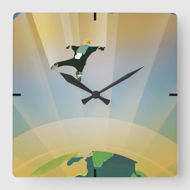 Retro Space Poster-The Gravity Of A Super Earth Square Wall Clock (Front)