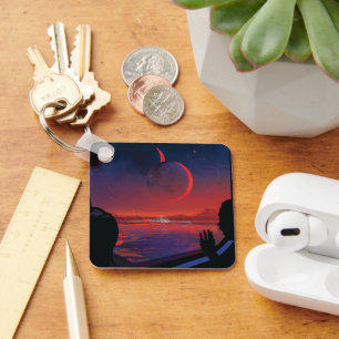 Retro Space Poster - Viewers Observe Trappist-1e. Keychain