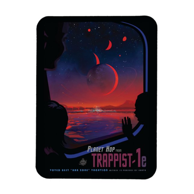 Retro Space Poster - Viewers Observe Trappist-1e. Magnet (Vertical)