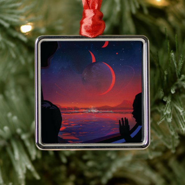 Retro Space Poster - Viewers Observe Trappist-1e. Metal Ornament (Tree)