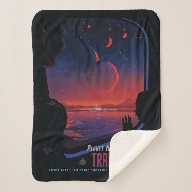 Retro Space Poster - Viewers Observe Trappist-1e. Sherpa Blanket (Front)