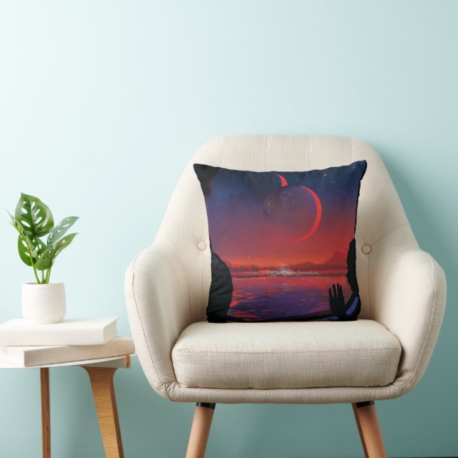 Retro Space Poster - Viewers Observe Trappist-1e. Throw Pillow (Chair)