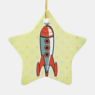 retro space rocket ceramic ornament