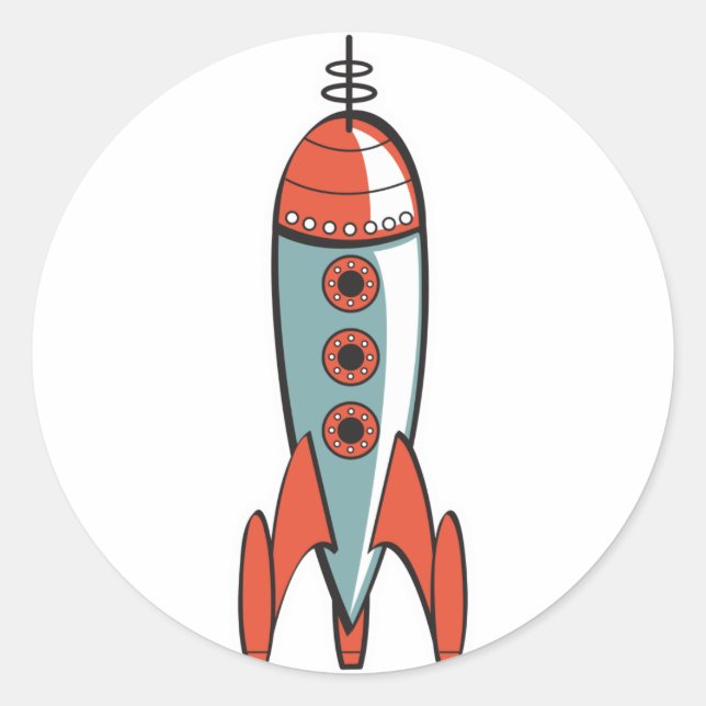 retro space rocket classic round sticker (Front)